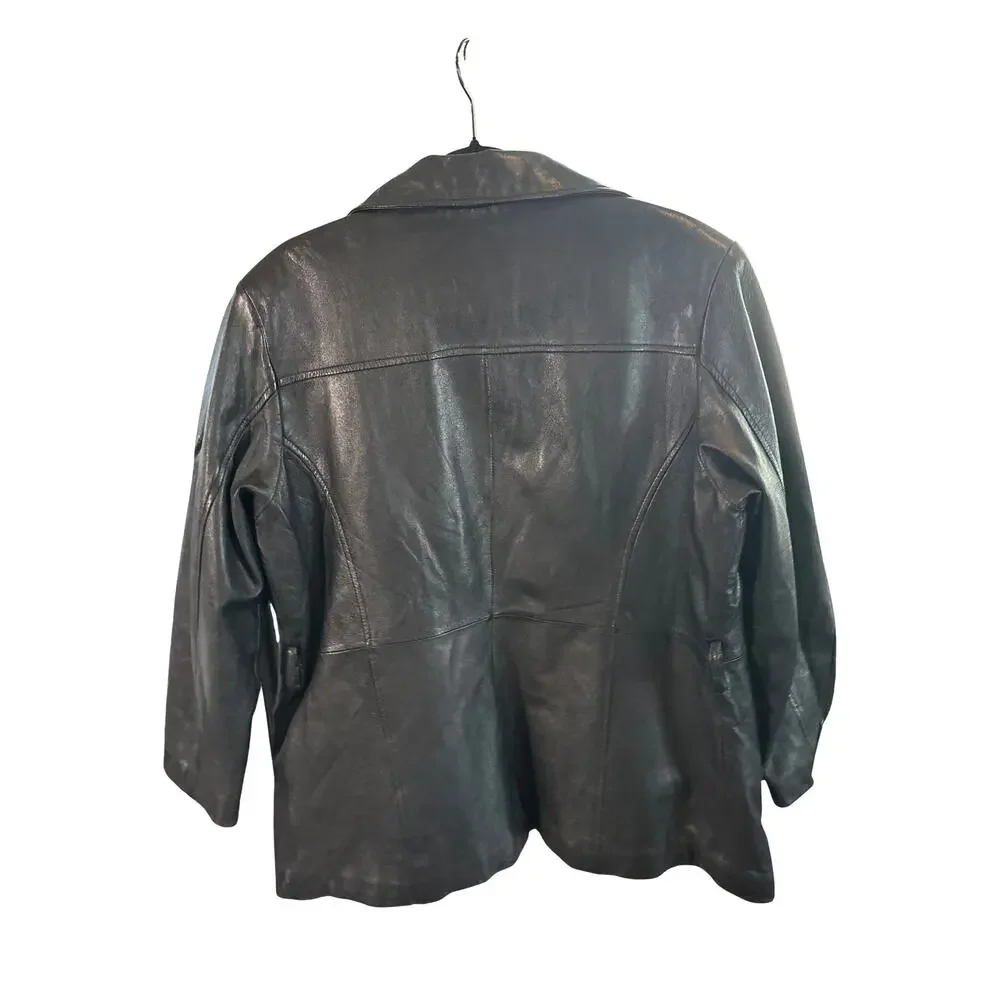Pelle Studio Black Leather Button Front Jacket with Quilted Lining
